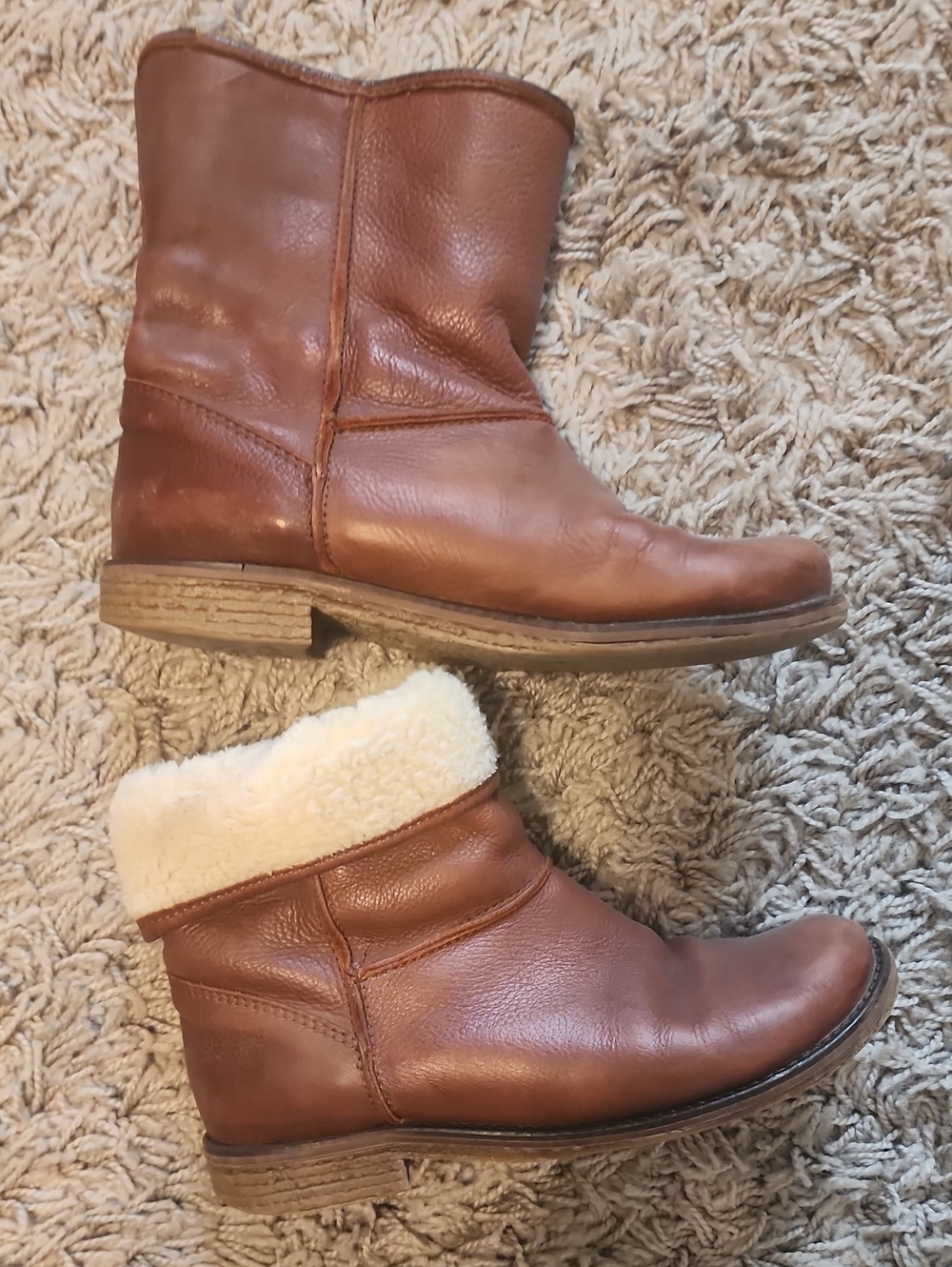 Aldo Y2K Women's Brown Leather Shearling Booties